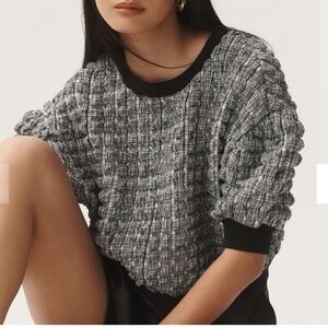 Anthropologie MAEVE Puff-Sleeve Bubble Top Black & White size XS  NWT